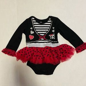Toddlers 24 months long sleeve onesie with red ruffle skirt